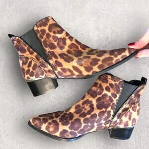 NINE WEST Leopard Ankle Boots Pointed Toe Slip-on Booties Size 6.5